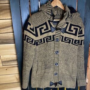 LCR Black Women’s Tan and Black Patterned hooded cardigan Sweater XL